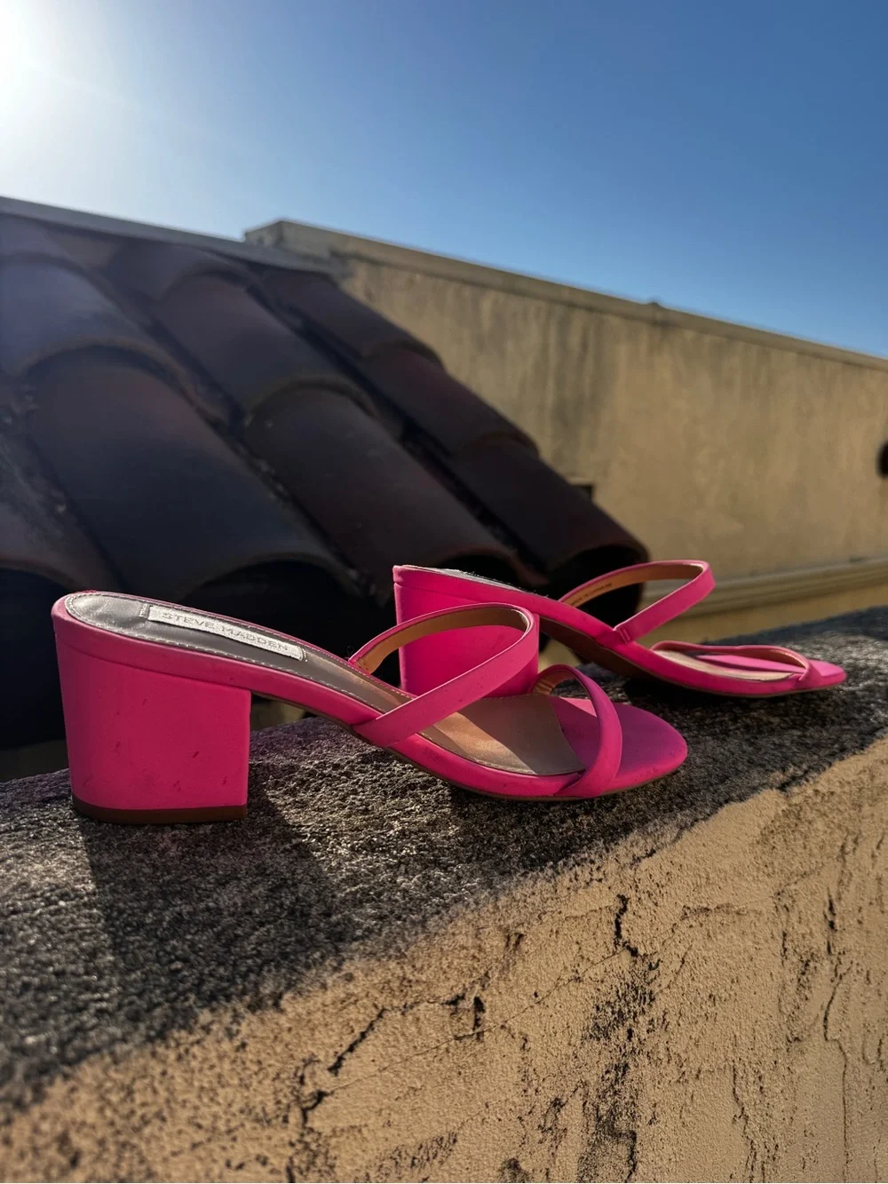 Steve Madden Hot Pink Double-Strap Block Heel Sandals